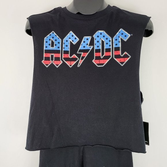 AC/DC Womens Medium 2 Piece Outfit Black Sleeveless Crop Top Biker Shorts New - Picture 3 of 6
